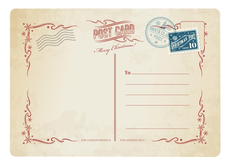 Vecteur carte postale antique de noël, timbre-poste rétro