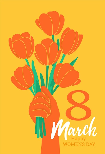 Carte Postale Dessinée à La Main Avec Des Tulipes Rouges à La Main Pour La Journée De La Femme