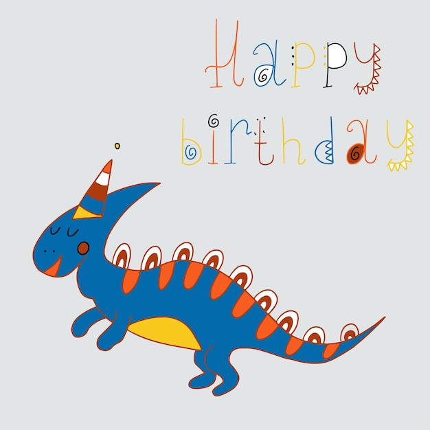Vecteur une carte postale avec un dinosaure coloré pour un anniversaire pour des vacances en arrière-plan comme décoration