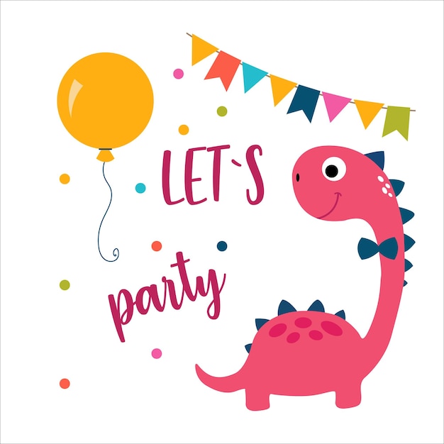 Carte Postale D'illustration Avec Un Dinosaure Pour La Fête D'anniversaire Des Enfantsinvitation De Félicitations