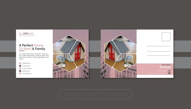 Vecteur une carte postale immobilière à vendre une maison
