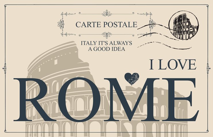 Vecteur carte postale rétro j'aime rome