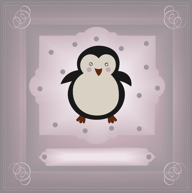 Carte postale rose avec une petite illustration de pingouin