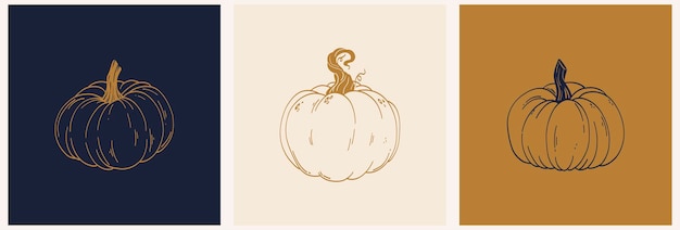 Carte Postale Rustique Happy Thanksgiving Avec Icône De Citrouille D'une Ligne Illustration Vectorielle De Vacances D'automne Minimaliste Conception D'automne Pour La Bannière De Carte De Voeux D'invitation