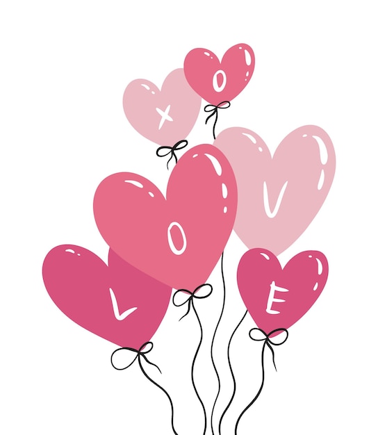 Ballon En Forme De Coeur Rose Sur Ficelle Agitant Illustration