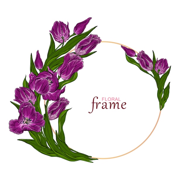 Carte Postale De Vecteur Avec Des Fleurs De Tulipe Rose Foncé Floral.