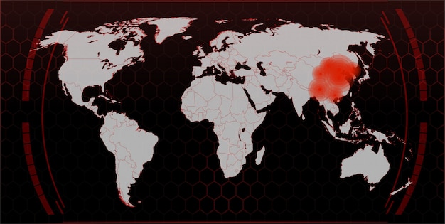 Vecteur carte de la propagation du virus dans le monde, l'épidémie de coronavirus en chine, une carte de la propagation et de l'infection dans le monde.