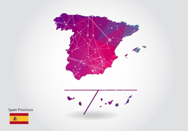 Vecteur carte des provinces de l'espagne polygonale vectorielle. conception basse poly. carte faite de triangles sur fond blanc. graphique de dégradé géométrique triangulaire triangulaire à faible teneur en poly, points de ligne, conception d'interface utilisateur.