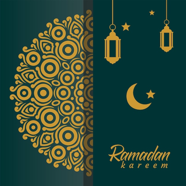 Vecteur une carte avec un ramadan kareem et un croissant de lune.