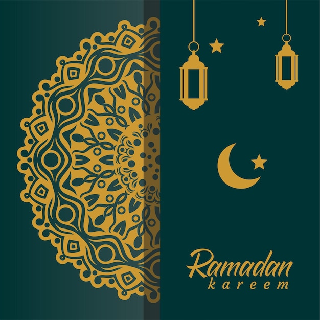 Une Carte Avec Un Ramadan Kareem Et Un Croissant De Lune.