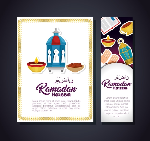 Vecteur carte de ramadan kareem avec icônes définies