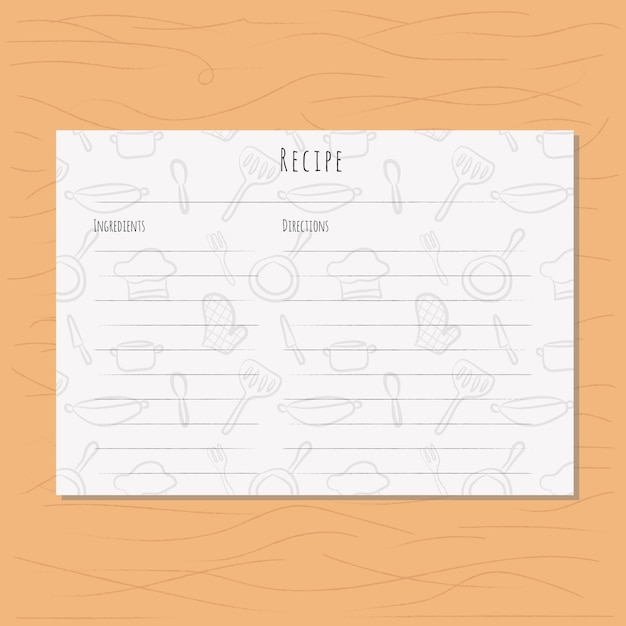 Vecteur carte de recette avec motif d'outils de cuisine