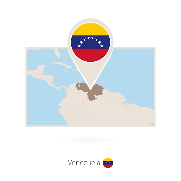 Vecteur carte rectangulaire du venezuela avec une icône d'épingle du venezuela