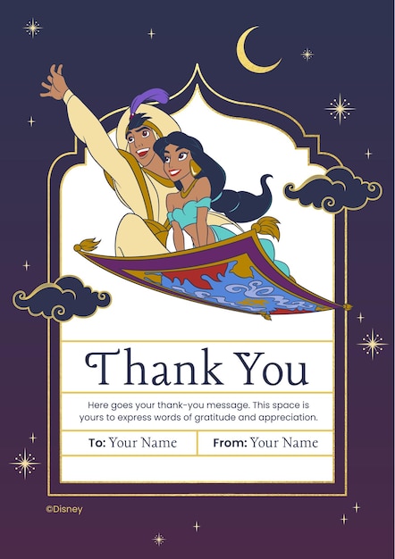 Vecteur la carte de remerciement d'aladdin jasmine