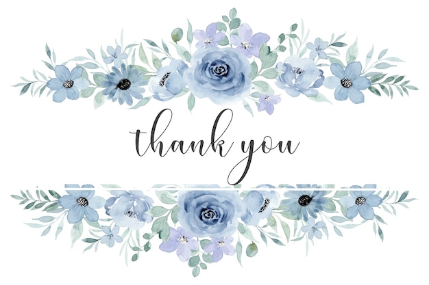 Carte De Remerciement Avec Fleur Aquarelle Bleue