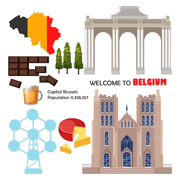 Vecteur carte de repères de voyage en belgique