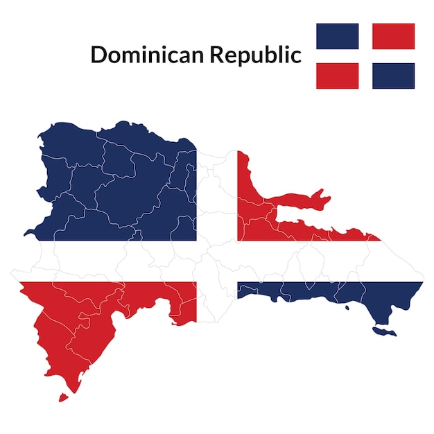 Vecteur carte de la république dominicaine avec le drapeau national de la république dominicaine