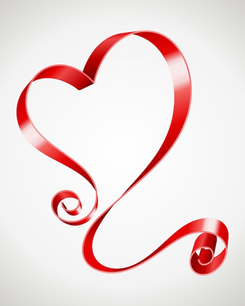 Vecteur carte romantique en forme de coeur de ruban de boucle pour la saint-valentin