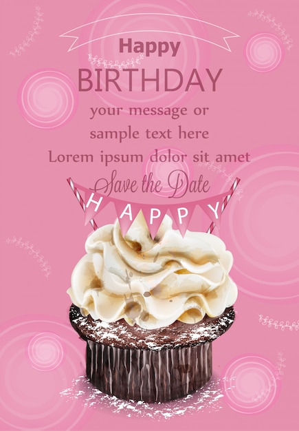 Carte Rose De Joyeux Anniversaire Cupcake