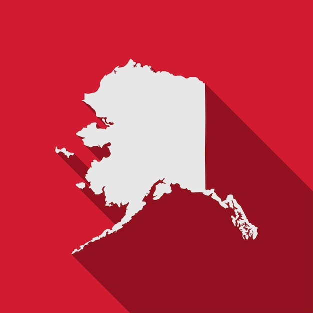 Carte rouge de l'état de l'Alaska avec ombre portée