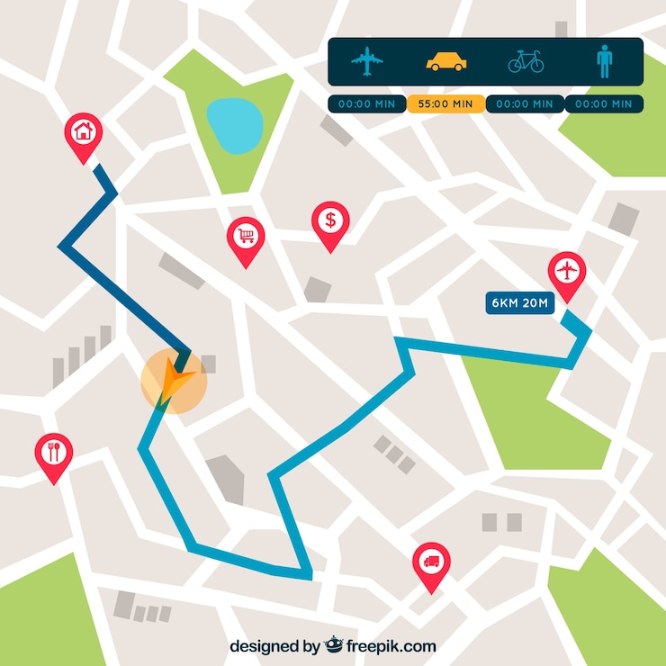 Vecteur carte routière avec des pointeurs dans le style plat