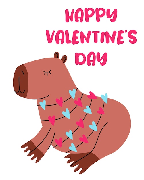 Vecteur une carte de la saint-valentin, un mignon capybara, une bonne journée de la saint-valentin.