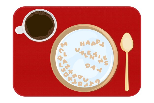 carte de saint valentin petit déjeuner avec céréales et lait