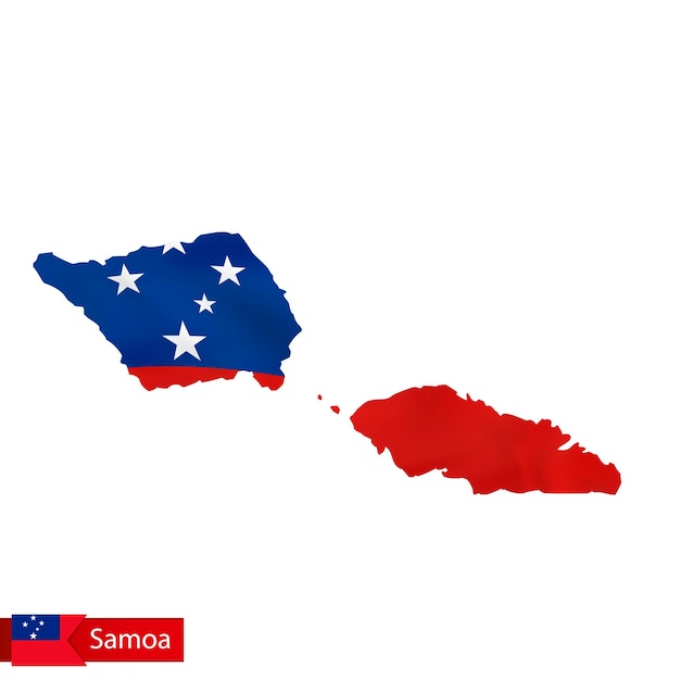 Carte des Samoa avec agitant le drapeau du pays