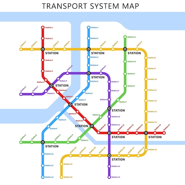 Vecteur carte ou schéma de transport souterrain du métro de la ville