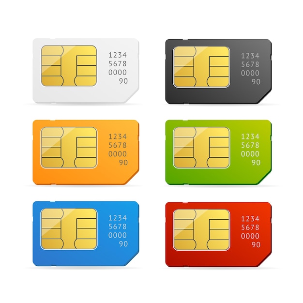 Vecteur carte sim ensemble coloré isolé.