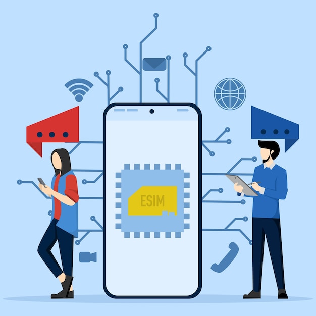 La Carte Sim Est Intégrée Dans Le Caractère Du Circuit à L'aide D'un Téléphone Mobile Moderne Avec Puce De Carte Esim