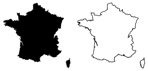 Carte simple (seulement des coins pointus) du dessin vectoriel de France. Projection de Mercator. Version remplie et contour.