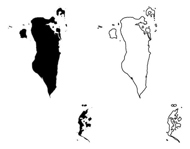 Carte Simple (uniquement Les Coins Pointus) - Dessin Vectoriel Du Royaume De Bahreïn. Projection De Mercator. Version Remplie Et Contour.