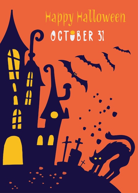 Vecteur une carte de souhaits d'halloween vector vector poster dépliant invitation aux fêtes d'halloween avec trad