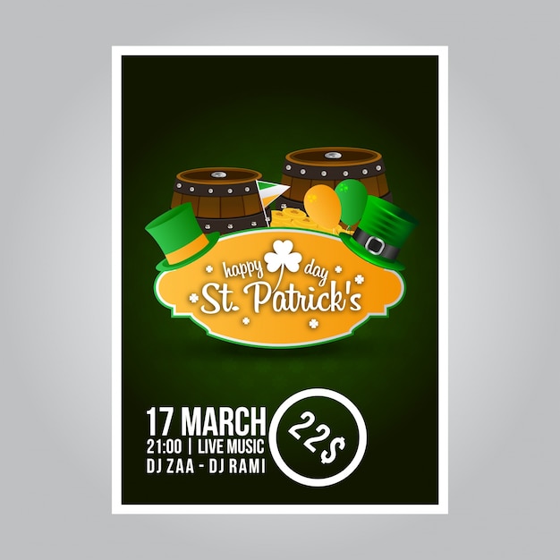 Vecteur carte de st patrick avec fond et tambours