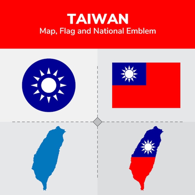 Carte De Taiwan, Drapeau Et Emblème National