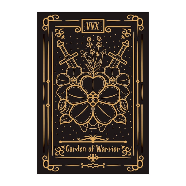 Carte De Tarot Magique ésotérique Céleste Lecteur Spirituel Occulte Fleur D'or Magique Et Lune D'or Sym