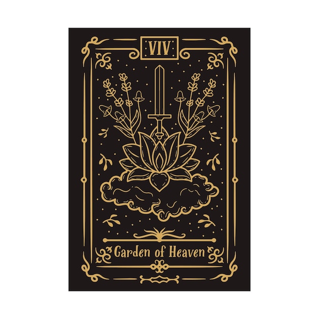 Carte de tarot magique ésotérique céleste lecteur spirituel occulte fleur d'or magique et lune d'or sym