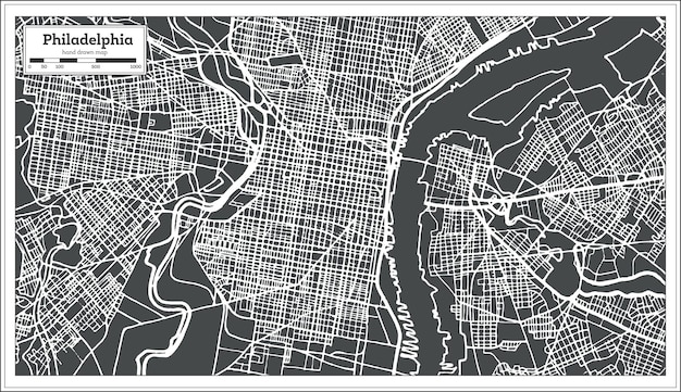 Carte des États-Unis de Philadelphie en Pennsylvanie dans un style rétro. Illustration vectorielle. Carte muette.