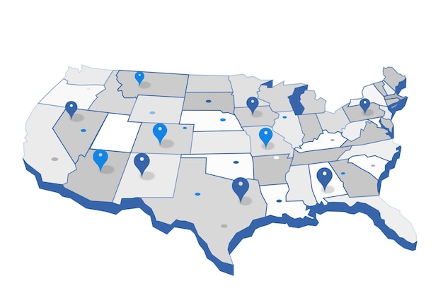 Carte des États-Unis avec repères GPS