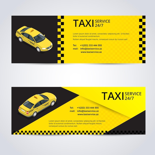 Carte De Taxi Noir Et Jaune Avec Image De Voiture De Taxi - Illustration Vectorielle