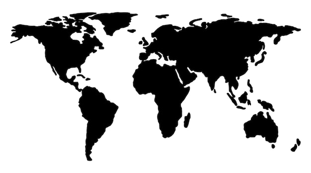 Carte de la terre simplifiée plate Illustration en noir et blanc
