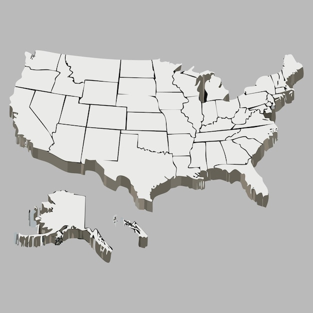 Carte topographique 3D des États-Unis avec les frontières des États