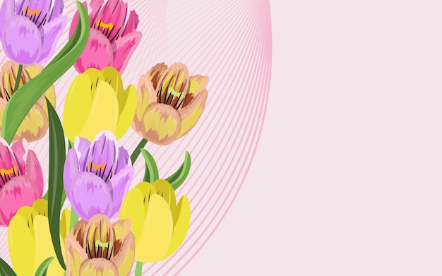 Carte Tulipe à Toutes Fins De Conception Modèle Avec Tulipes Et Lignes En Arrière-plan Xa