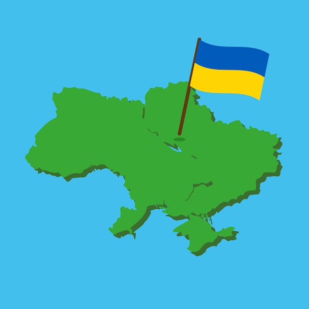 Vecteur carte de l'ukraine du territoire 3d avec son drapeau