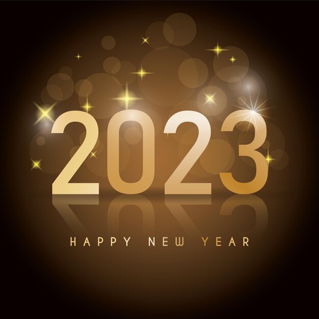Carte De Vacances Happy New Year 2023 Illustration Vectorielle Avec Symbole Doré Et Effet Bokeh