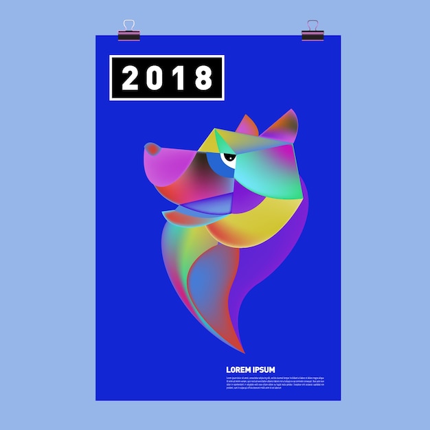 Vecteur carte de vecteur festive de nouvel an chinois 2018 design avec chien mignon, symbole du zodiaque de 2018 année