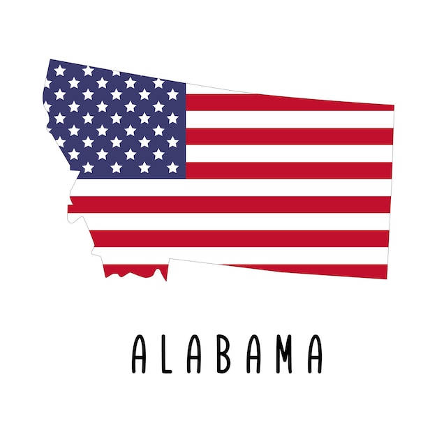 Carte vectorielle de l'Alabama peinte aux couleurs du drapeau américain Silhouette ou frontières de l'état des États-Unis