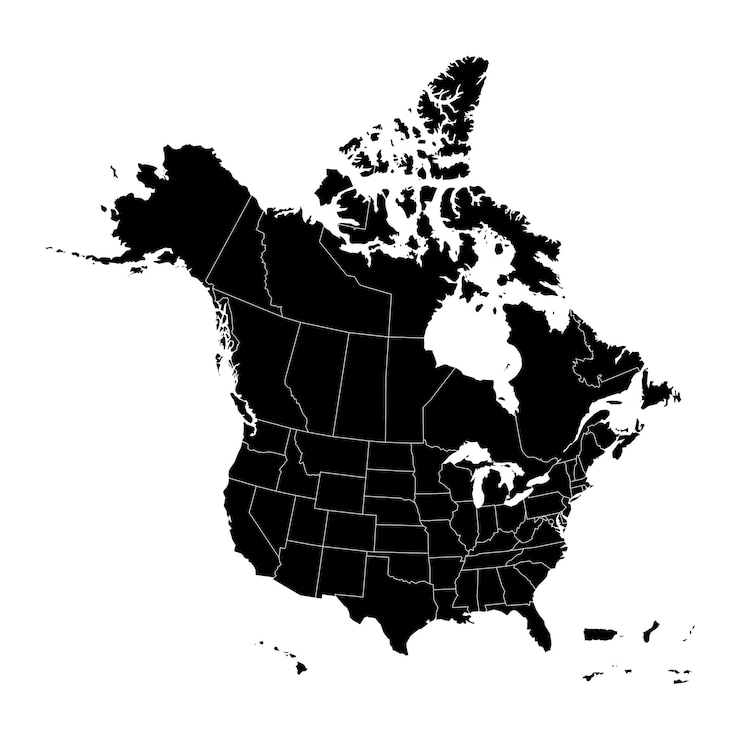 Carte vectorielle détaillée des États-Unis et du Canada avec les frontières des États et des provinces Carte politique détaillée de l'Amérique du Nord montrant les États américains et les provinces canadiennes