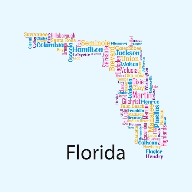 Carte Vectorielle Détaillée De Flodia Avec Les Noms De Tous Les Comtés Et Villes